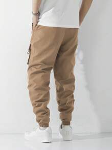 Tween Boy Spring, Autumn & Summer Casual Drawstring Cargo Pants, Fashion & Commuting Style - Khaki - View 2