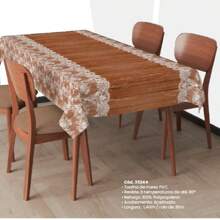 Toalha De Plástico Para Mesa 4, 6, 8, 10, 12 Lugares - Rendado/ Marrom - Visão 2