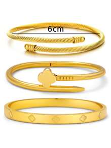 1-3 peças de aço inoxidável trevo design pulseiras pulseiras conjunto de joias da moda, adequado para uso diário e presentes de festival