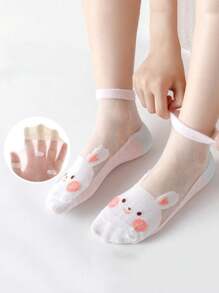 5 Pairs Kids Mesh Breathable Crew Socks, Cute Cartoon Rabbit Design, Lightweight For Spring/Summer, Sports & Daily Wear - Multicolor - View 5