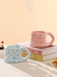 1pc Ceramic Mug, Korean Minimalist Cute Coffee Cup & Saucer, Nordic Minimalist Vintage Household Water Cup, Matcha Dessert Cup, Suitable For Tea, Arabic Coffee, Large Capacity American Coffee Cup, Suitable As A Gift For Friends And Relatives, Microwave And Dishwasher Safe