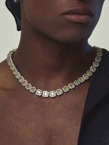 1 pieza Pulsera y collar de estilo cuadrado de vidrio de 12 mm de hombre al estilo europeo y americano, cadena de azúcar de piedra estilo hip-hop, accesorios de hombre, regalo de Año Nuevo, regalo del Día de San Valentín, regalo para mamá, madre, Día de la Madre