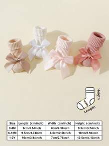 4 pares de calcetines de algodón para bebé/niña pequeña con lazo decorativo y antideslizantes hasta el tobillo, aptos para gatear en el suelo de interior