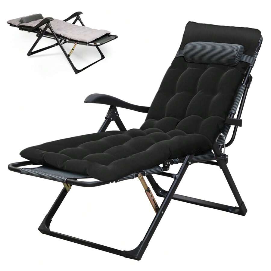 PERRTWDLF Foldable Garden Lounge Chair With Neck Cushion And Pillow, 7-Way Adjustable Backrest, Sun Lounger Load Capacity 150 Kg, Suitable For Garden Pool Terrace Balcony - 黑色 - 查看 1
