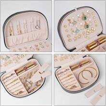 Joyero Portable, Estuche Organizador de Viaje para Joyas Aretes Anillos Collares Guarda Joyería para Mujer Mamá Novia Esposa - Plateado - Ver 7