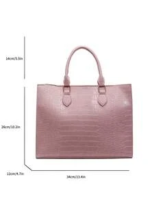 Modische große Handtasche mit Krokodil-Textur und Reißverschluss, geeignet für Alltag, Geschäftsreisen, Urlaub, Outdoor, Zuhause, Studentenwohnheim, Unisex Einkaufstasche - Pink - Übersicht 4