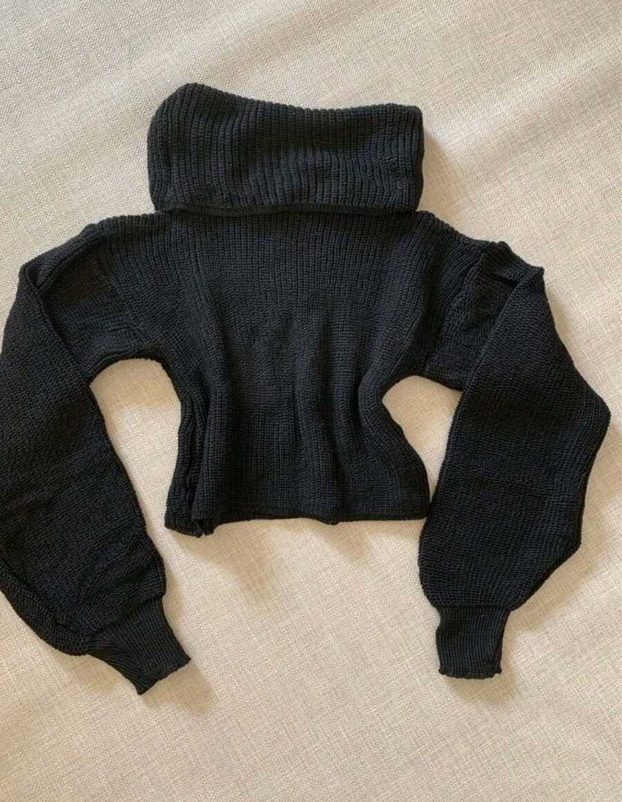 trico yong blusa feminina colar alto cropped - Preto - Visão 1