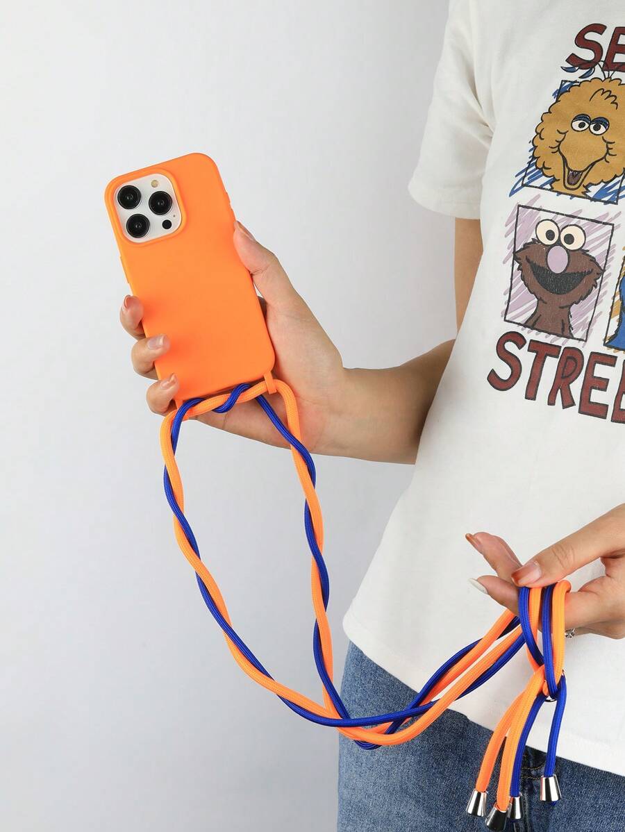 1pc Nice Color Lens Rim Crossbody Lanyard Double Hoop Solid Phone Case Compatible With Apple IPhone 15/15 Pro Max /IPhone 16/16 Pro/16 Pro Max/11/12/13/14 All Series. - Burnt Orange - View 1