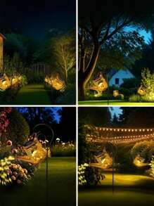 1 pièce de Arrosoir décoratif solaire avec guirlande lumineuse. Décoration de jardin en métal poli nickelé. Lumières solaires de cascade de 600 mAh avec 36 LED, contrôle par capteur de lumière, sans télécommande