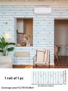 1 件简约绿色和蓝色条纹图案厚剥离粘贴壁纸，可移除和可修剪，适用于儿童/托儿所房间装饰、学龄前/宿舍活动区墙面翻新、橱柜贴纸，15.75x47.24/94.49/141.73 英寸