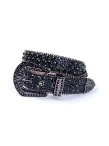 1 chiếc thắt lưng đính đá sáng bóng, phong cách đường phố thời trang phù hợp với phụ nữ và nam giới ngoại cỡ - Phù hợp với trang phục cao bồi miền Tây và trang phục cao bồi, váy và quần jean, thắt lưng hợp kim kẽm lấp lánh, mọi mùa - màu đen - Xem 12