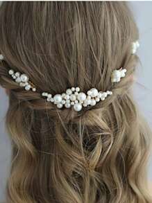 European & American Style Handmade Pearl Bridal Hair Accessories - Hair Clips, Hair Combs, Headpieces For Weddings, Parties, Bridesmaid Gifts Valentine's Day Accessories - Gold - View 2