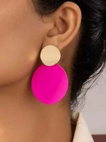 1 Pair Fashionable Sweet Geometric Circular Enamel Alloy Earrings, Cute Elegant Versatile Jewelry For Women Daily Wear, Summer