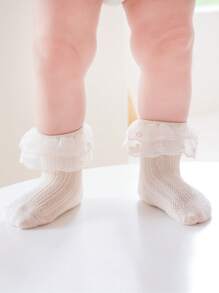 1 Pair Girls Lace Hollow Out Breathable Ruffle Socks, Suitable For Infant Girls And Baby Dress Up