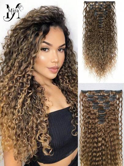 Extensão de Cabelo, 9 Peças de Extensões de Cabelo com Presilha, 22" Longo Resistente ao Calor Sintético Macio Ondulado Grosso Peças de Cabelo para Mulheres - Louro Escuro