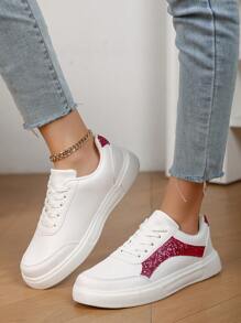 New Casual Simplistic Comfortable Leather Low-Top Lace-Up Flat Sneakers, Suitable For Female Teenagers, Anti-Slip Shock-Absorbing Sports Shoes For Middle & High School Students, Outdoor Activities & Daily Wear