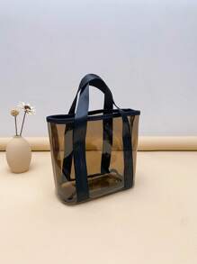 Transparent PVC Beach Bag, Transparent Small Handbag - Brown - View 3