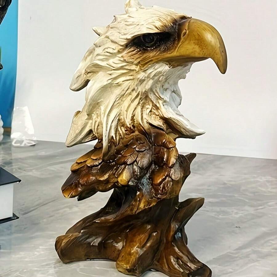 1 Creative Eagle Head Resin Statue - Lifelike Animal Sculpture For Home & Office Decor, Ideal For Entryway, Hallway, Study - No Power Needed, Perfect As A Holiday Gift, Entryway Ornament|Natural Wooden Base|Lifelike Animal Depiction, Statue Decor - Painted Carved Head - View 1