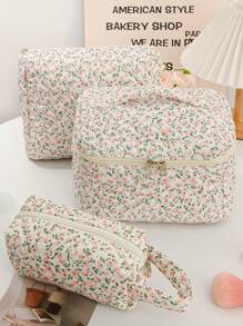 1 Peça Estojo de Maquiagem Floral para Moças, Mulheres de Sucesso, Blogueiras de Beleza e Moda, Conjunto de Bolsas Cosméticas de Grande Capacidade, Bolsa de Armazenamento de Maquiagem, Bolsa de Toucador para Artistas de Maquiagem, Itens Essenciais de Viagem, Bolsa de Armazenamento de Maquiagem Fofa Adequada para Guardar Toalhas Faciais, Demaquilante, Limpador Facial, Cuidados com a Pele, Bolsa Multiuso com Alça Portátil e Zíper para Guardar Pequenos Itens