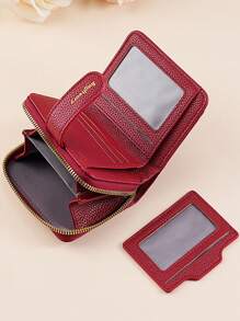 New Litchi Texture Solid Color Mini Women Wallet Korean Style Snap Closure Coin Purse Multi-Functional Fashion High-End Wallet For Women Wallet Mini Wallet Purse Wallet Small Wallet - Burgundy - View 5