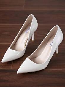 Women's Shiny White Pointy Toe Slip-On Sexy 8.5cm High Heel Clubwear Pumps - trắng - Xem 7