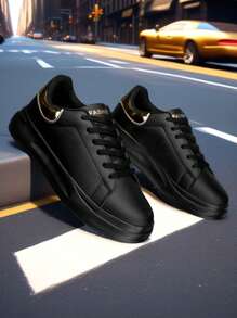 Men's Casual Design Thick Sole Lace-Up Elevator Sneakers, Student Sport Flat Shoes