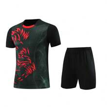 2pcs/Set Personalized Football Jersey Set For Teenage Boys - Customizable Team Name, Number & Logo Print Short Sleeve T-Shirt + Shorts Sports Suit & Casual Wear, Spring/Summer