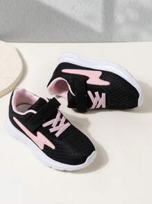 1 Pair Pink Mesh Kids Sports Shoes, Casual Trainers For Girls, School Style, Breathable, Hook And Loop, Spring/Autumn/Summer