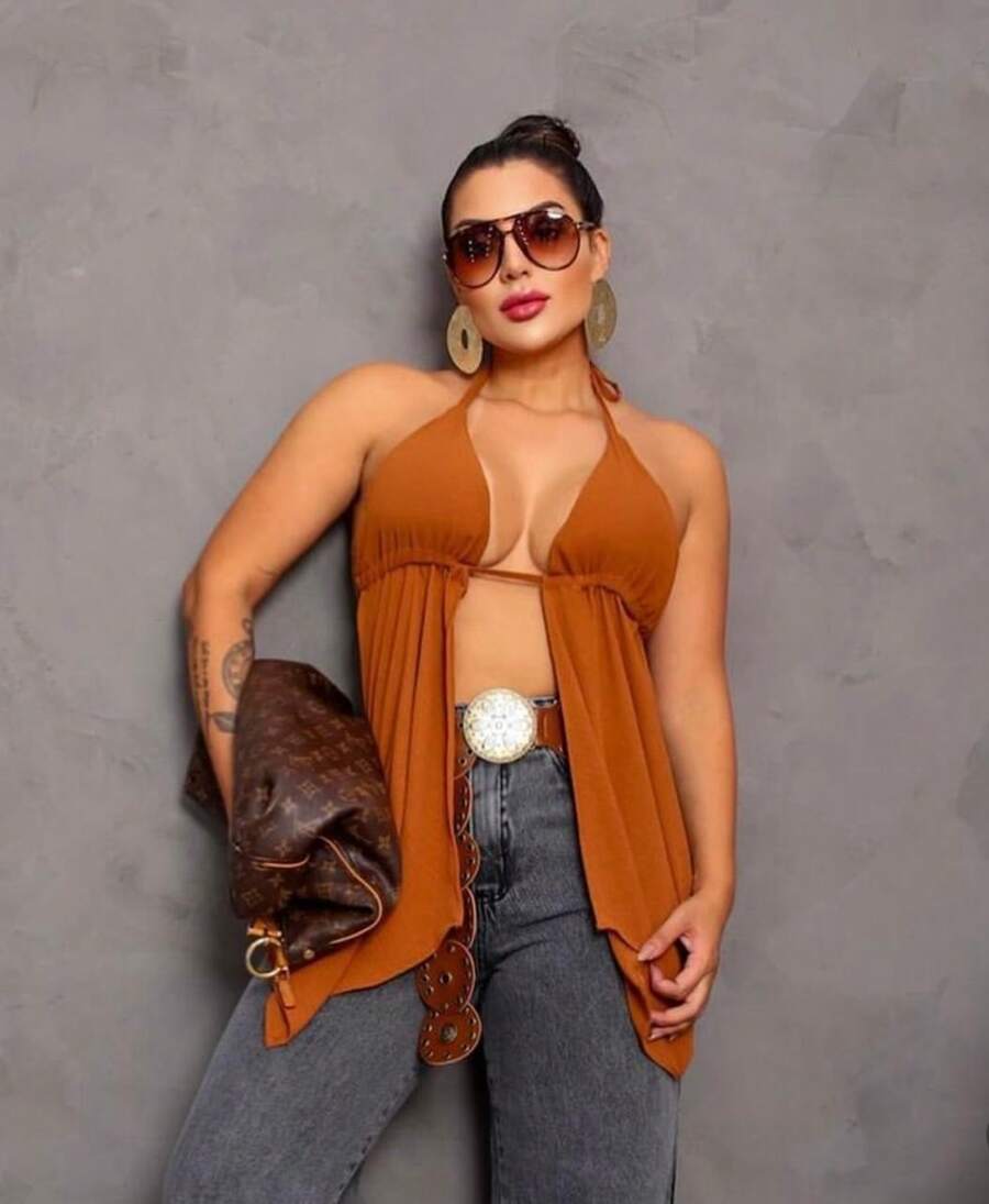 Women's Boho Chic Blouse With A Halter Neck And A Bare Back With A Tie At The Back - Rỉ Nâu - Xem 1