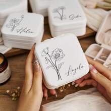 Customized Leather Jewelry Box, Personalized Jewelry Box With Name & Birth Flower, Gift For Valentine's Day, Leather Jewelry Box, Travel Organizer, Personalized Mother's Gift Box, Bridesmaid Jewelry Box