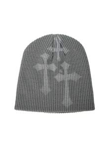 1pc Cross Embroidery Beanie, Graffiti Fashion Versatile Knitted Hat For Autumn & Winter, Warm And Windproof, European And American Style