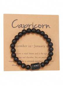1入組 12 生肖星座彈力串珠手鍊女式帶卡（21-22 顆 8 毫米串珠） - 黑色 - 查看 18