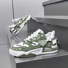 Street Skateboarding Shoes Suitable For Outdoor Activities, Non-Slip And Durable Casual Lace-Up Sneakers, Versatile And Fashionable Thick-Soled Breathable Running Shoes. - 綠色 - 查看 1