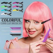Juego de múltiples piezas - Set para el peinado de mujer, que incluye tres peines de cola de acero inoxidable puntiagudos, seis pasadores de cocodrilo de colores, un cepillo de doble cara y puede combinar libremente varios colores.