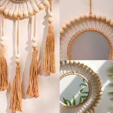 1pc Exquisite Bohemian Round Hanging Wall Mirror With Macrame Fringe - Adds Boho Chic Touch To Bedroom, Living Room - Aesthetic Glass Home Decor For Modern Space