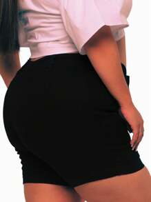Bermudas Plus Size Sarja Preta Shorts Com Lycla (Elastano)