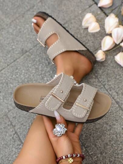 Sandalias de moda clásicas con doble correa para mujer, nuevas llegadas 2025