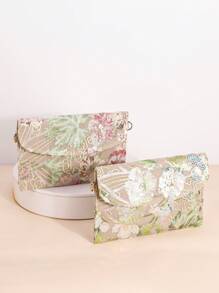 亮片刺绣信封包，女士时尚亮片拼布翻盖钱包，亮片拼布刺绣晚宴包，撞色拼布随机刺绣手拿包，适合女士购物、旅游、聚会、礼品、时尚活动派对、婚礼