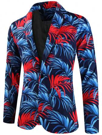 新款时尚男士数码印花西装外套，休闲西装夹克（随机印花）