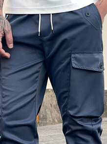 New Spring & Summer Men's Loose Drawstring Cargo Pants Multi-Pocket Casual Trousers - Royal Blue - View 5