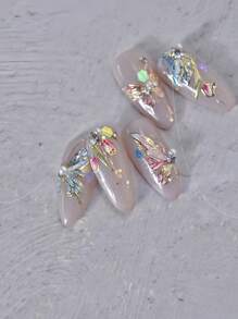 1 pieza Pegatina de uñas 5D con lentejuelas con diseño de concha y mariposa, alta calidad, diseño de arte de uñas de primavera - Multicolor - Ver 7