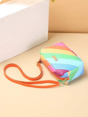 Fashionable Rainbow Striped Mini Crossbody Bag