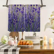A Set Of 2pcs Dishwashing Towels, Designed With Purple Tulip Patterns, Machine Washable Polyester, Super Absorbent, Heat-Resistant, Suitable For Kitchen And Living Room Decoration, Especially For Hotel Restaurant Decoration And Cleaning