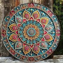 1pc 8-Inch Vintage Mandala Metal Wall Decor - Vibrant Colors, Exquisite Design, Weather-Resistant Metal Decoration, Suitable For Indoor/Outdoor, Bathroom, Office, Dining Room, Garden, Cafe, Bar, Wall Decoration, Perfect For Room Decor - Random Hole Style