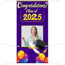 HEGO 2025 Creative Graduation Ceremony Flag: 89.99 X 179.98 Cm Polyester Material, Suitable For Indoor And Outdoor. With Hollow Cap Design, Easy To Hang, Adds Vitality To Parties And Celebrations. Multipurpose Decor, Applicable To Entrances, Rooms, Garden Gates, No Electricity Needed, Easily Creates A Celebratory Atmosphere.