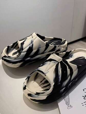  XIXITIAO 增高厚底情侣个性泼墨撞色拖鞋凉鞋，时尚女士一脚蹬凉鞋，EVA，防滑，适合户外旅行