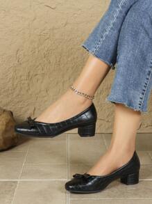 Square Toe Comfortable Thick-Heeled Soft-Sole Work Shoes - Black - View 8