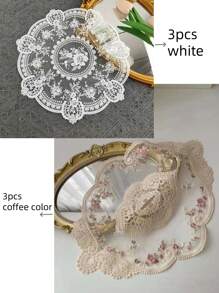 1pc, Exquisite Round Lace Tablecloth-Unique Hollow Design With Crochet Flower Pattern, Thermal Insulation, Woven Materials, Multifunctional Table Mats, Coasters, Placemats-Retro Style, Bedside Table Decoration, Dust Cover, Room Decoration Lace Tablecloth, Mother's Day Gift.