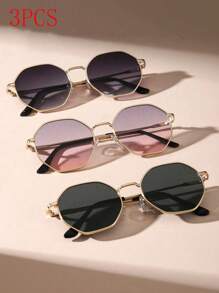 4/3/2 Pairs - 1 Pair/Women's Full-Frame Retro Rice Nail All-Match Fashion Glasses, Fashion Slim Ordinary Decorative Glasses, Retro Metal Polygon Fashion Decorative Glasses, Outdoor Casual Glasses, Game Photo Decorative Glasses (Glasses Case)