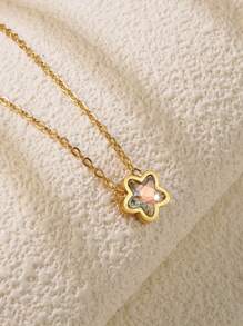 1pc Candy Color Starry Inlay Glass Stainless Steel Pendant Necklace, Suitable For Women Everyday Outfit Or Commuting Wear, Also Makes A Great Gift